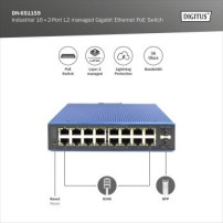 DIGITUS Switch PoE Gigabit Ethernet gestito L2 industriale a 16+2 porte