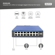 DIGITUS Switch PoE Gigabit Ethernet gestito L2 industriale a 16+2 porte