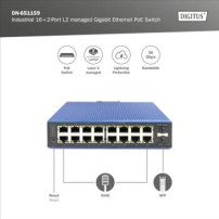 DIGITUS Switch PoE Gigabit Ethernet gestito L2 industriale a 16+2 porte