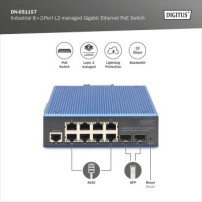 DIGITUS Switch PoE Gigabit Ethernet gestito L2 industriale a 8+2 porte