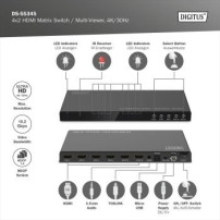DIGITUS Switch a matrice HDMI 4x2 / Multi-Viewer, 4K/30Hz