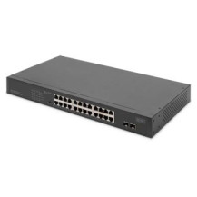 DIGITUS Switch di rete Gigabit a 24 porte, 19 pollici, non gestito, 2 porte uplink, SFP