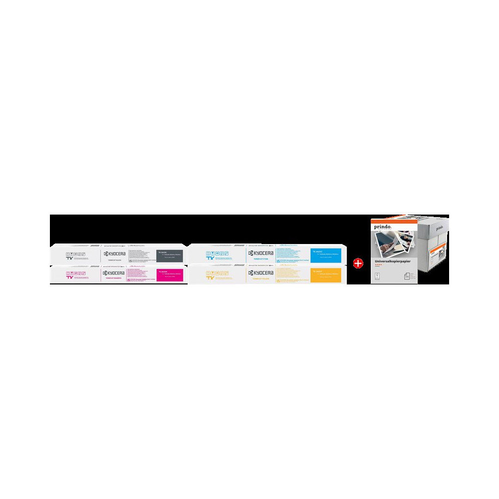 Kyocera TK-8605 MCVP nero / ciano / magenta / giallo / Bianco Value Pack (+ Prindo Universal Papier 2500 Blatt)