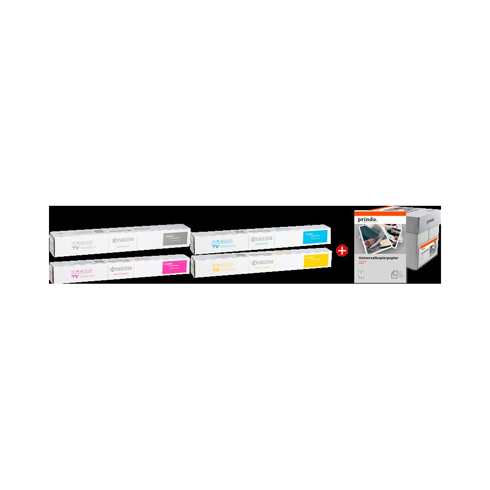 Kyocera TK-8365 MCVP nero / ciano / magenta / giallo / Bianco Value Pack (+ Prindo Universal Papier 2500 Blatt)
