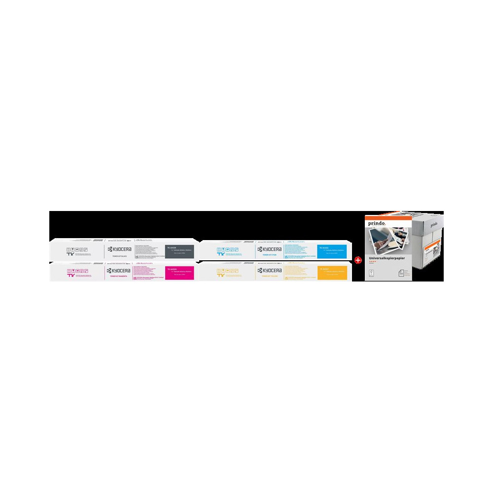 Kyocera TK-8455 MCVP nero / ciano / magenta / giallo / Bianco Value Pack (+ Prindo Universal Papier 2500 Blatt)