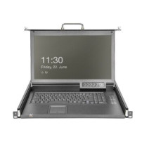 DIGITUS Modulare HD LCD KVM Konsole mit 17″ TFT, 8-Port HDMI KVM Anschluss, Touchpad, deutsches Tastaturlayout