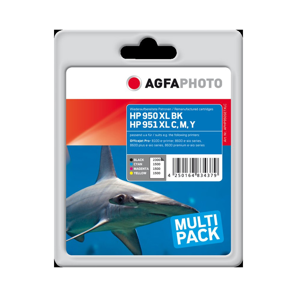compatibile con HP 950XL+951XL  Agfa Photo 950XLBK+951XLC,M,Y Multipack nero / ciano / magenta / giallo
