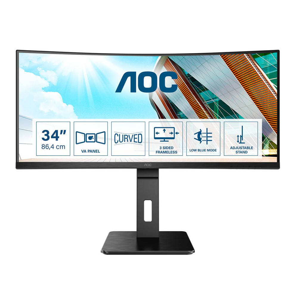 AOC CU34P2A - Monitor a LED - curvato - 34" - 3440 x 1440 UWQHD @ 100 Hz - VA - 300 cd/m² - 3000:1 - 1 ms - 2xHDMI, DisplayPort AOC CU34P2A - Monitor a LED - curvato - 34" - 3440 x 1440 UWQHD @ 100 Hz - VA - 300 cd/m² - 3000:1 - 1 ms - 2xHDMI, DisplayPort