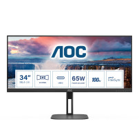 AOC Value-line U34V5C/BK - V5 series - monitor a LED - 34" - 3440 x 1440 WQHD @ 100 Hz - VA - 300 cd/m² - 4000:1 - 4 ms - HDMI, 