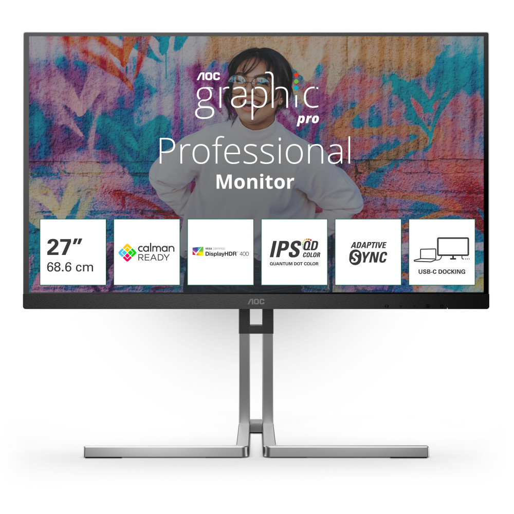 AOC Q27U3CV - Graphic Pro Series - monitor a LED - 27" - 2560 x 1440 QHD @ 75 Hz - IPS - 1000:1 - DisplayHDR 400 - 4 ms - HDMI, AOC Q27U3CV - Graphic Pro Series - monitor a LED - 27" - 2560 x 1440 QHD @ 75 Hz - IPS - 1000:1 - DisplayHDR 400 - 4 ms - HDMI,