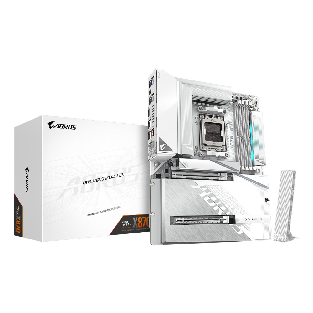 GIGABYTE X870 AORUS STEALTH ICE Scheda Madre – Supporta CPU AMD Ryzen 9000, VRM digitale a 16+2+2 fasi, fino a 8200 MHz DDR5 (OC