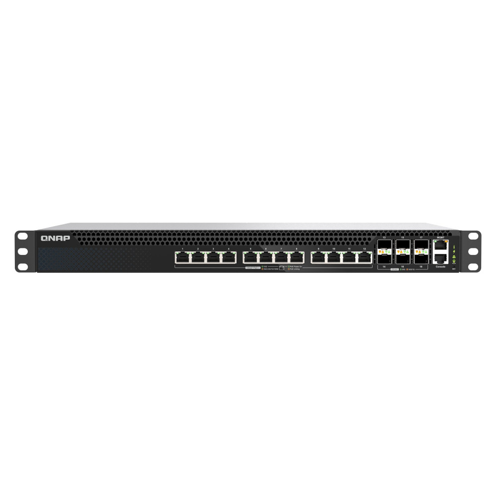 QNAP QSW-M5218P-6F12T switch di rete Gestito L3 10G Ethernet (100/1000/10000) Supporto Power over Ethernet (PoE) 1U Nero