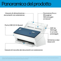 HP ScanJet Enterprise Flow 9000 s1 Scanner con ADF + alimentatore di fogli 600 x 600 DPI A3 Blu, Bianco