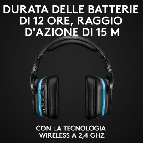 Logitech G Logitech G935 Cuffie Gaming RGB Wireless, Audio Surround 7.1, Cuffie DTS: X 2.0, Driver Pro-G 50 ÔÇÄmm, 2.4 GHz Wireless, Microfono Flip-to-Mute, Tasti G, PC/Mac/Xbox One/PS4/Nintendo, Nero